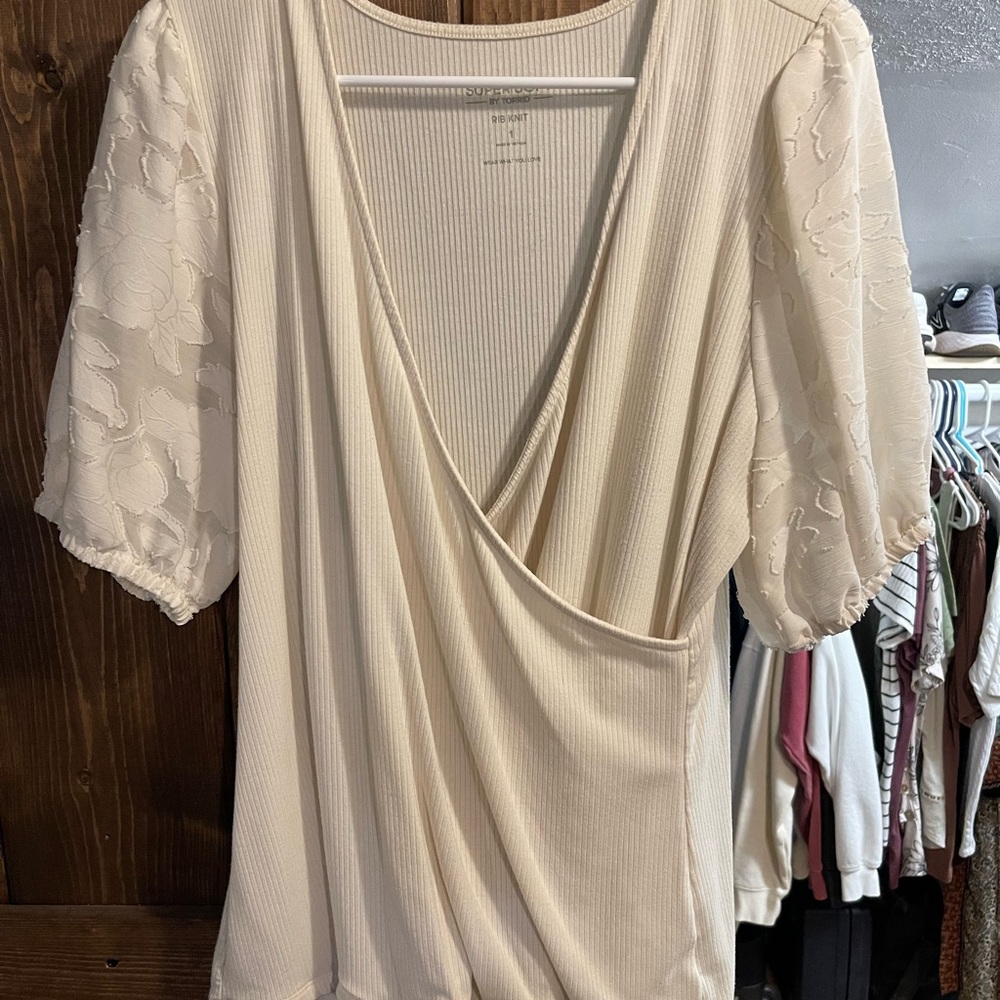 Torrid Cream Blouse with Lace Sleeves